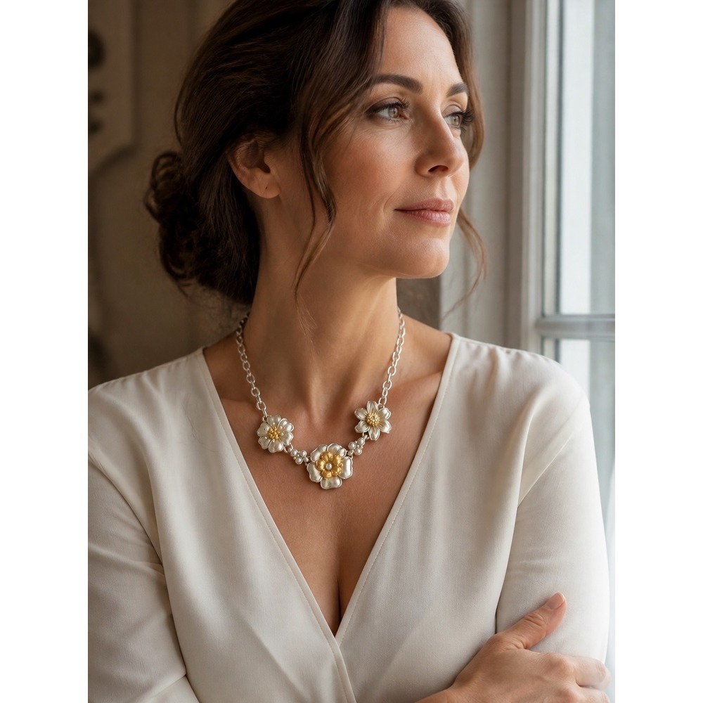 Brighton Retro Garden Necklace Women OS Silver Gold Floral Statement